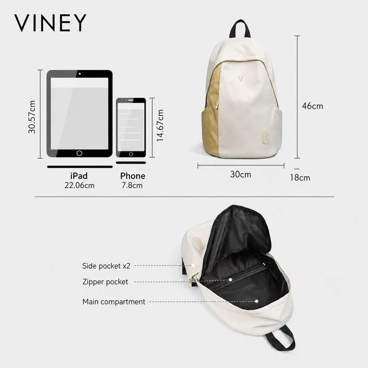 VINEY Everyday Canvas Large Capacity Lightweight Backpack — English product image 5