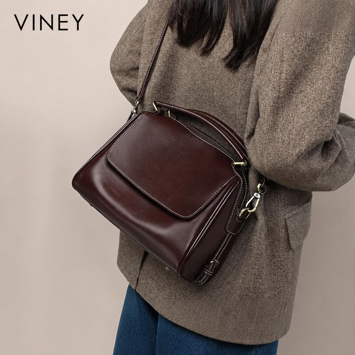 VINEY Genuine Leather Large Capacity Lightweight Boston Bag product image 2