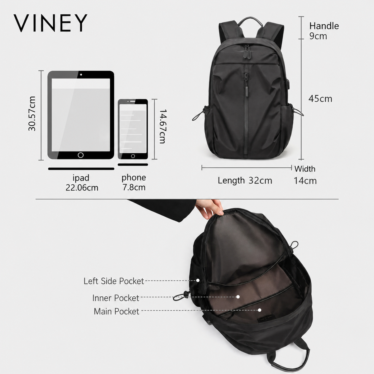 VINEY Classic Large Capacity Laptop Backpack — English product image 5