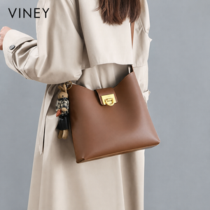 VINEY Everyday Genuine Leather Large Capacity Convertible Bucket Bag — English product image 2