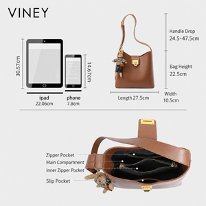 VINEY Everyday Genuine Leather Large Capacity Convertible Bucket Bag — English product image 5