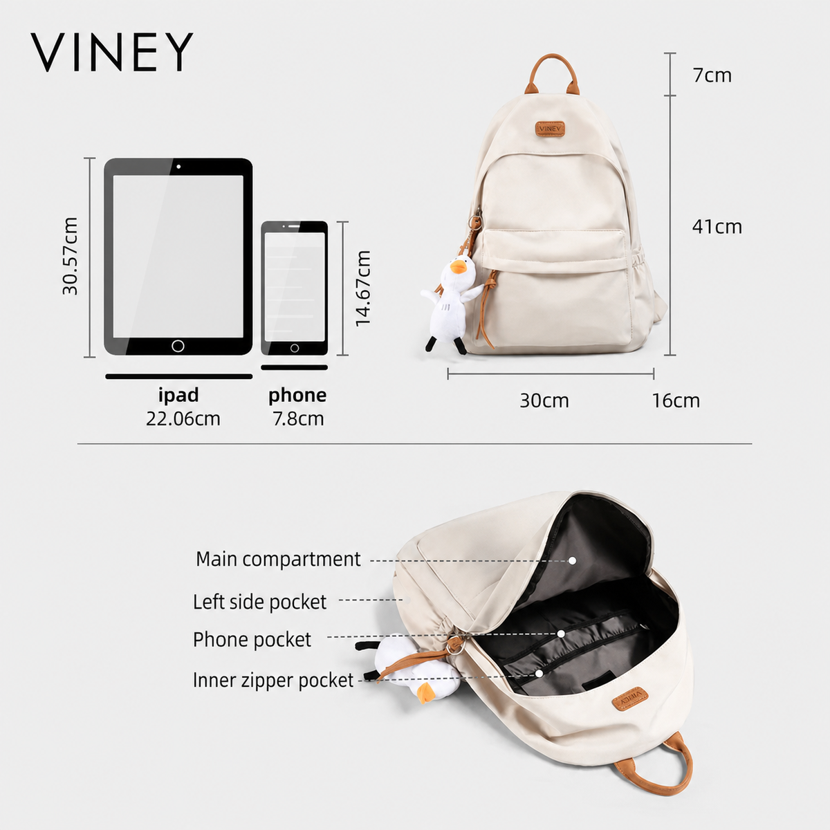 VINEY Canvas Lightweight Backpack — English product image 5