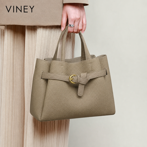 VINEY Classic Genuine Leather Large Capacity Convertible Bucket Bag — English product image 1