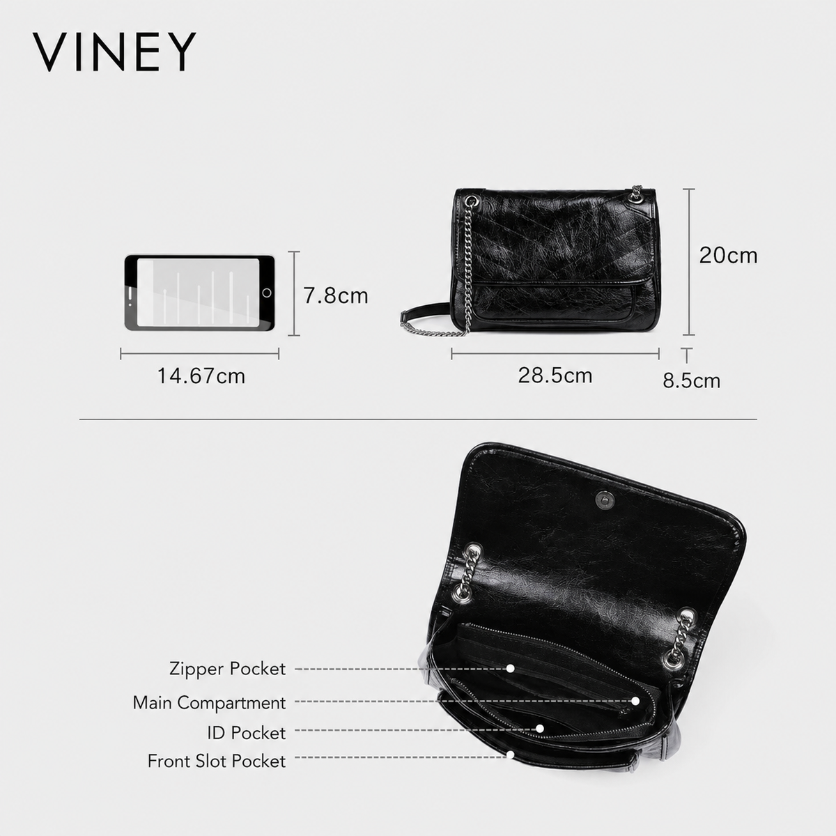 VINEY Genuine Leather Large Capacity Hobo Bag — English product image 5