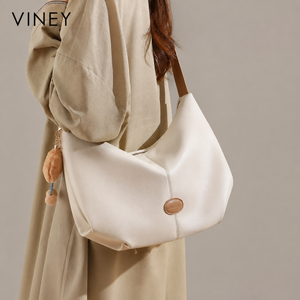 VINEY Genuine Leather Large Capacity Crescent Cloud Tote Bag — English product image 1