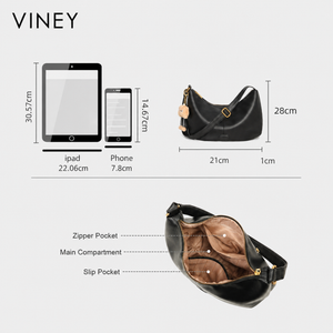 VINEY Genuine Leather Large Capacity Crescent Cloud Tote Bag — English product image 10