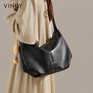 VINEY Genuine Leather Large Capacity Crescent Cloud Tote Bag — English product image 6