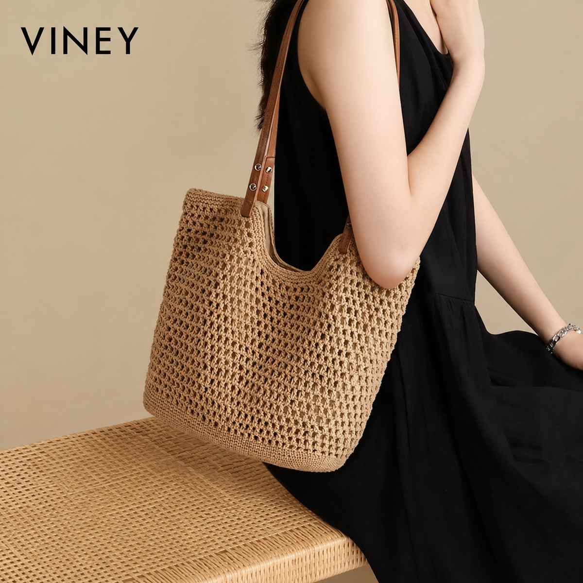 VINEY Everyday Woven Straw Beach Large Capacity Tote Bag — English product image 13