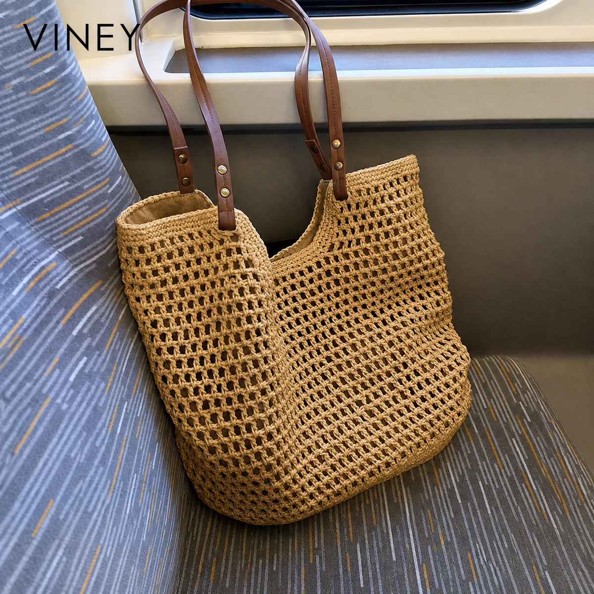 VINEY Everyday Woven Straw Beach Large Capacity Tote Bag — English product image 15