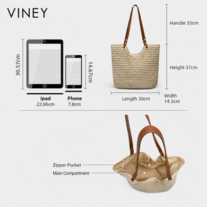 VINEY Everyday Woven Straw Beach Large Capacity Tote Bag — English product image 5
