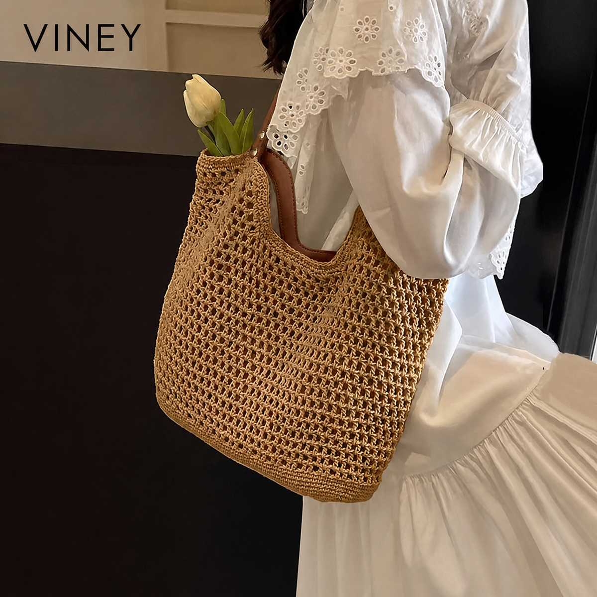 VINEY Everyday Woven Straw Beach Large Capacity Tote Bag — English product image 6