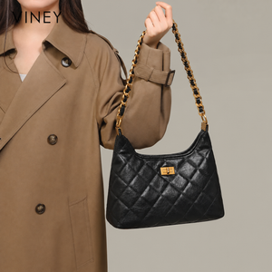 VINEY Genuine Leather Quilted Chain-Strap Convertible Tote Bag product image 2