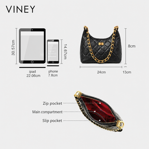 VINEY Genuine Leather Quilted Chain-Strap Convertible Tote Bag product image 5