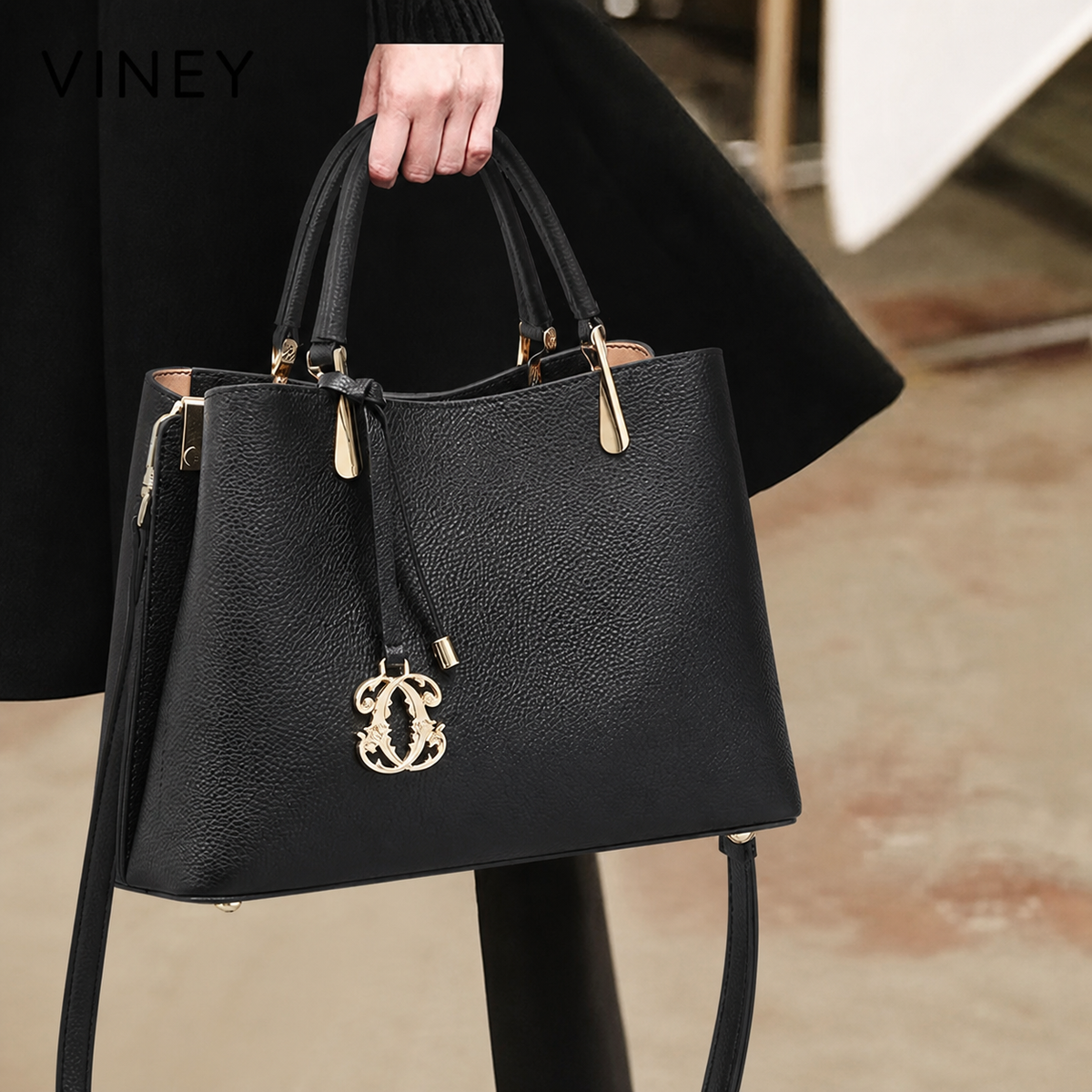 VINEY Modern Genuine Leather Large Capacity Convertible Bucket Bag product image 1