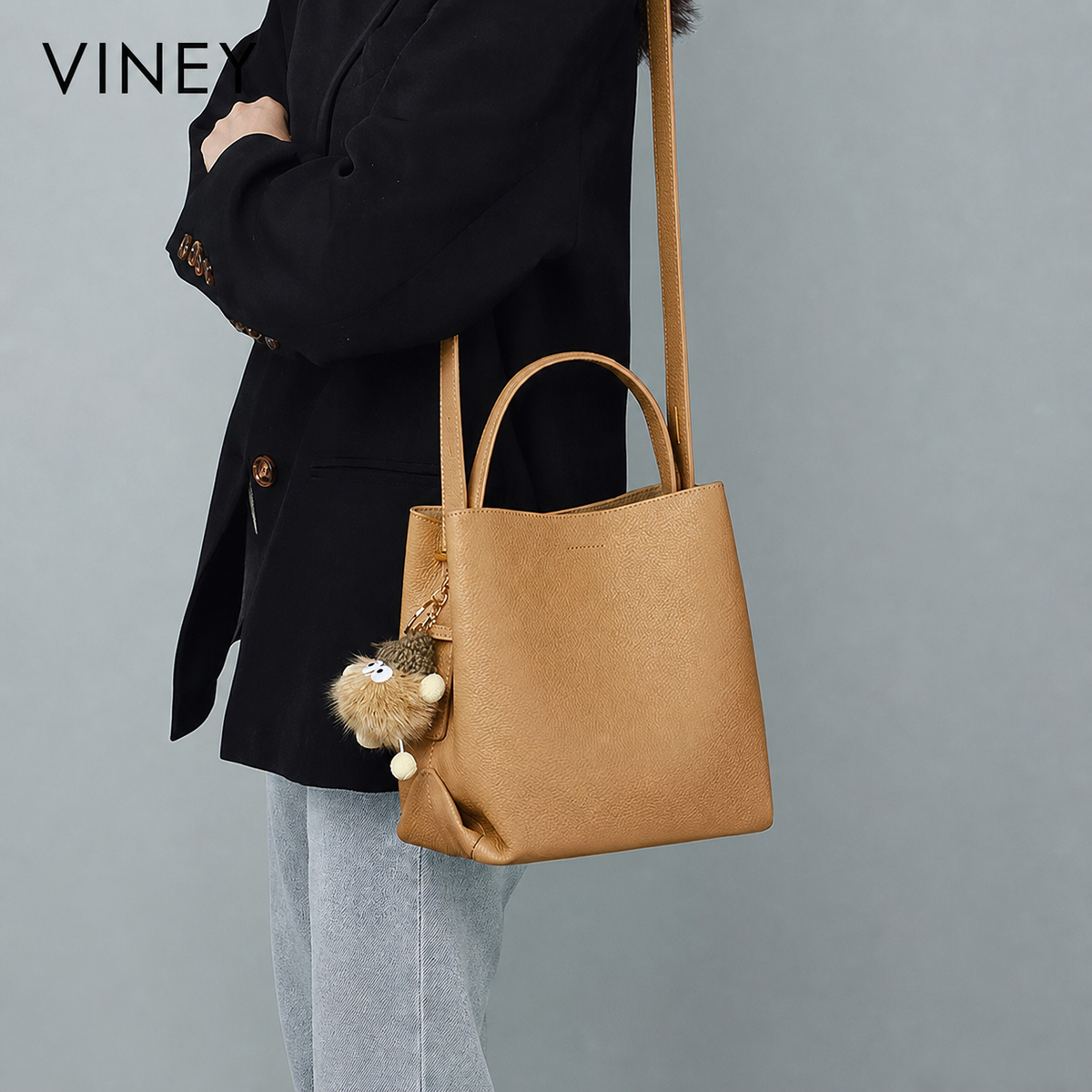 VINEY Urban Genuine Leather Large Capacity Convertible Bucket Bag product image 2