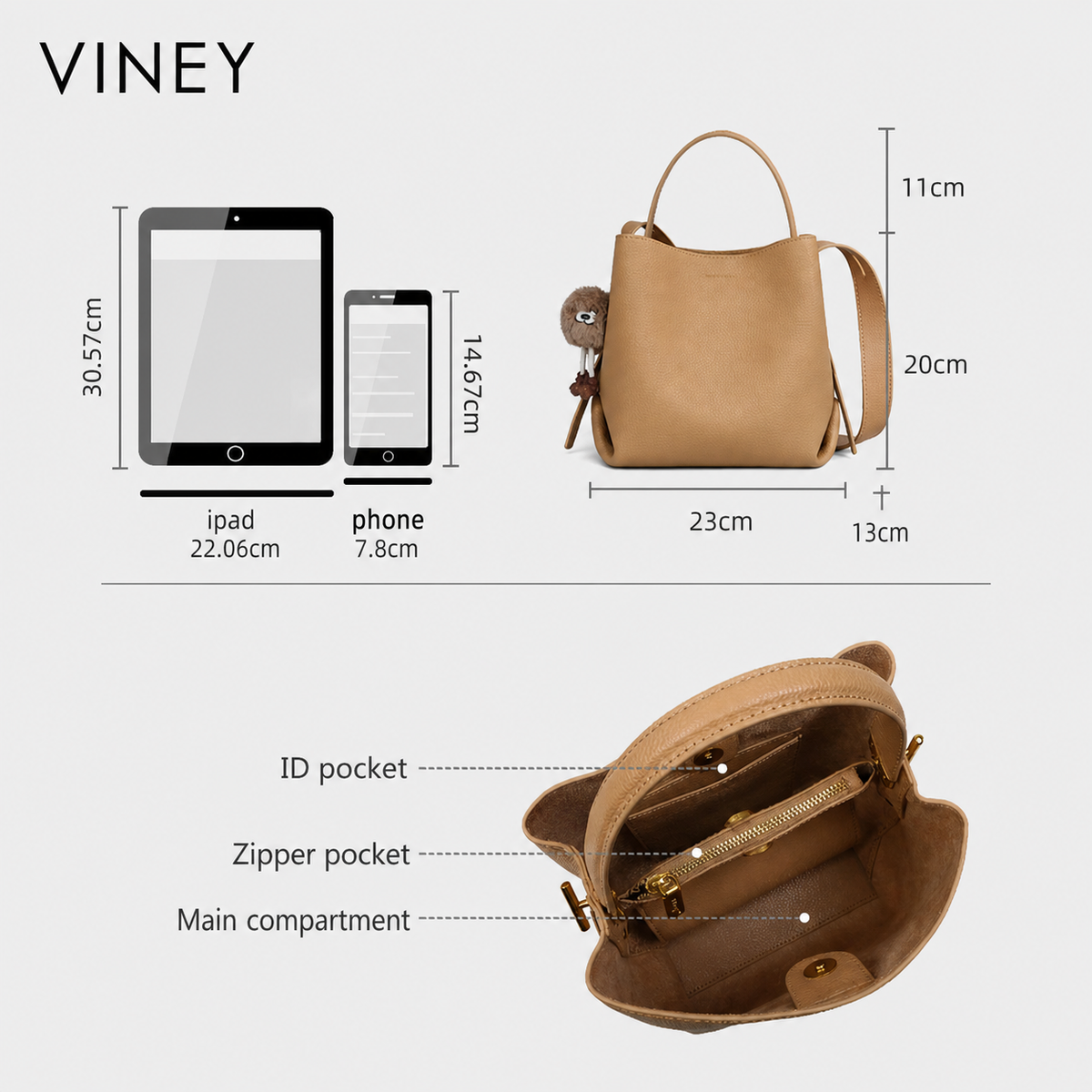 VINEY Urban Genuine Leather Large Capacity Convertible Bucket Bag product image 5