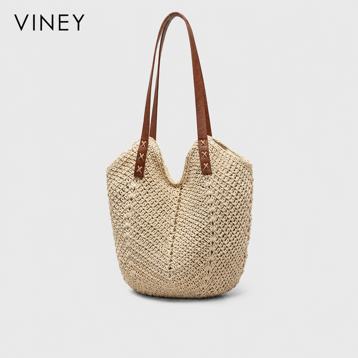 VINEY City Woven Straw Beach Large Capacity Convertible Tote Bag — English product image 1