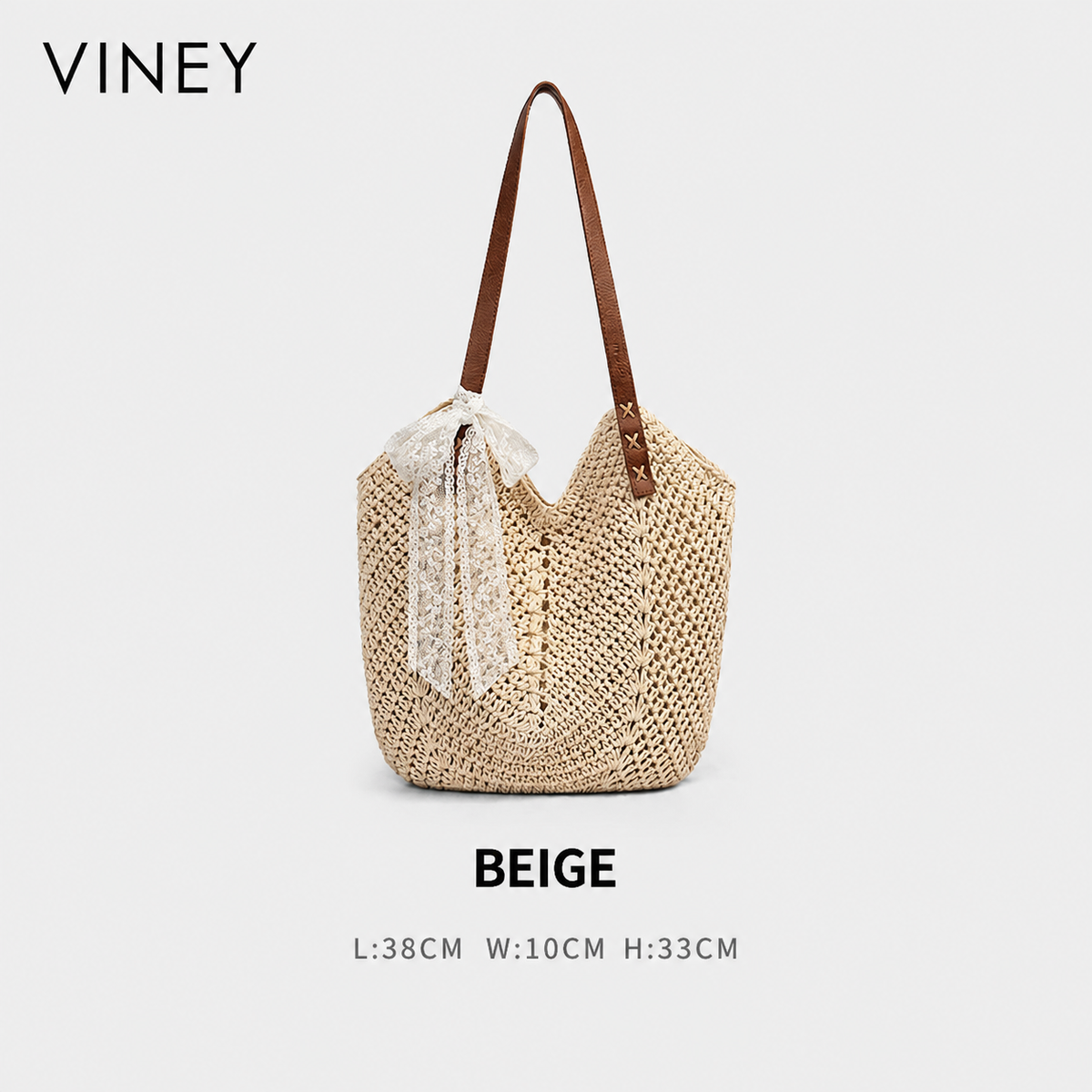 VINEY City Woven Straw Beach Large Capacity Convertible Tote Bag — English product image 11