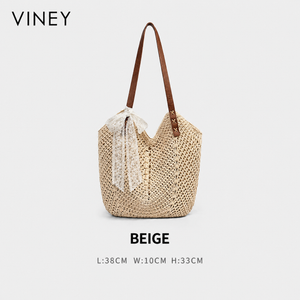 VINEY City Woven Straw Beach Large Capacity Convertible Tote Bag — English product image 11