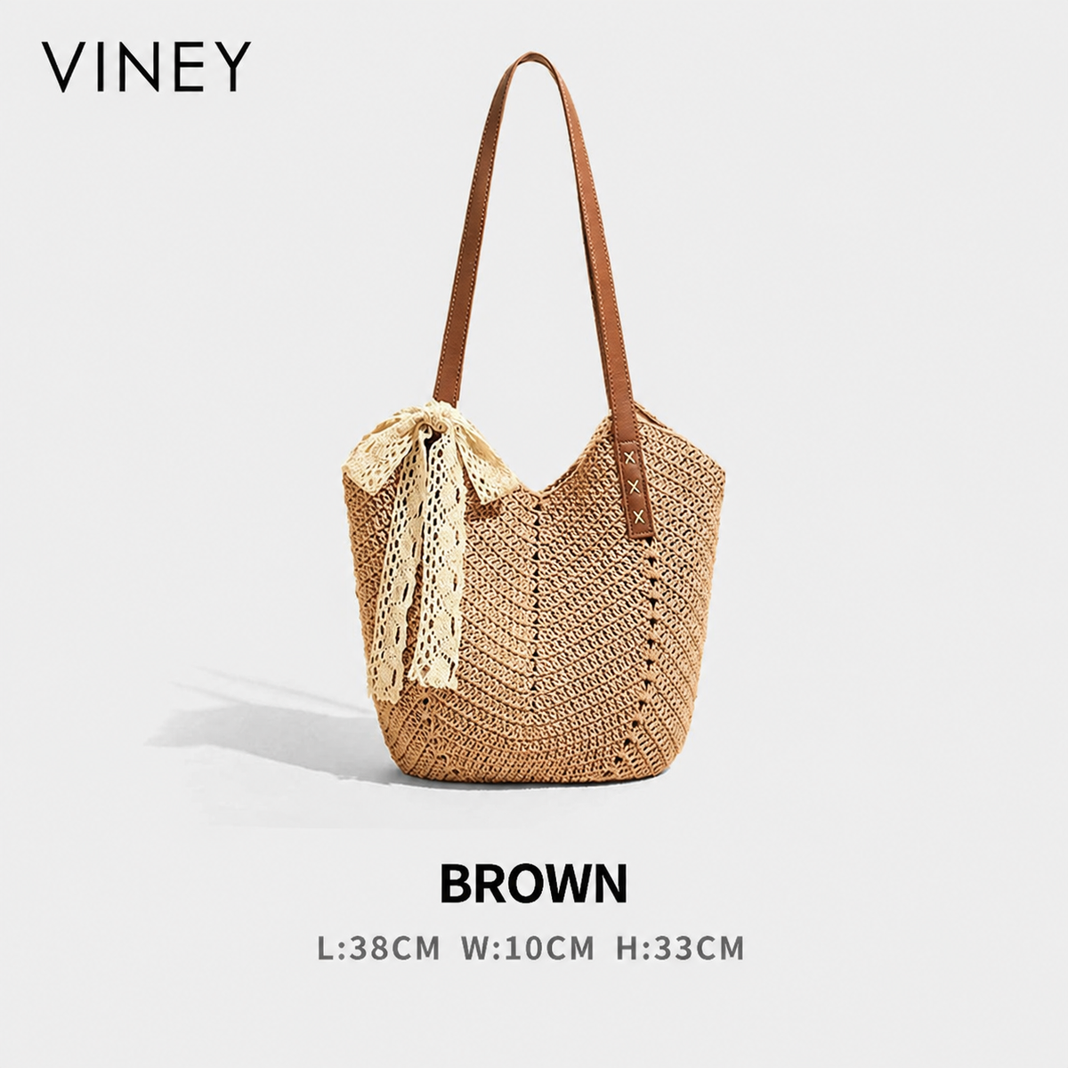 VINEY City Woven Straw Beach Large Capacity Convertible Tote Bag — English product image 12