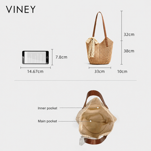 VINEY City Woven Straw Beach Large Capacity Convertible Tote Bag — English product image 5