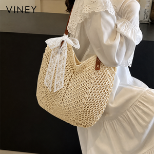 VINEY City Woven Straw Beach Large Capacity Convertible Tote Bag — English product image 6