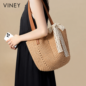 VINEY City Woven Straw Beach Large Capacity Convertible Tote Bag — English product image 7