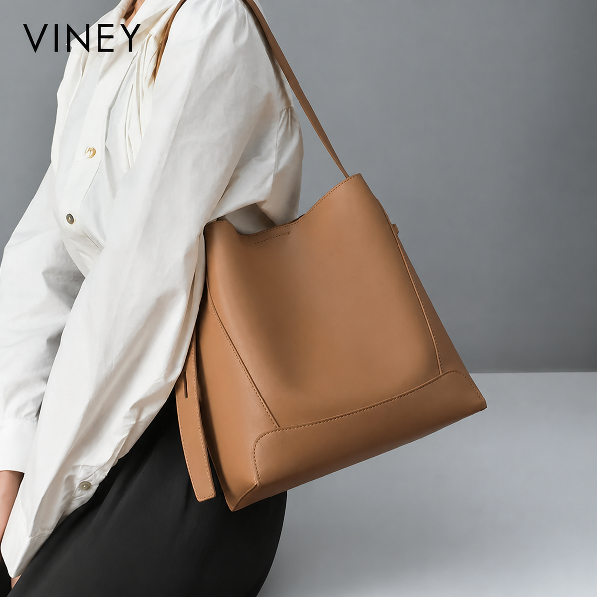 VINEY Urban Genuine Leather Large Capacity Lightweight Bucket Bag product image 2