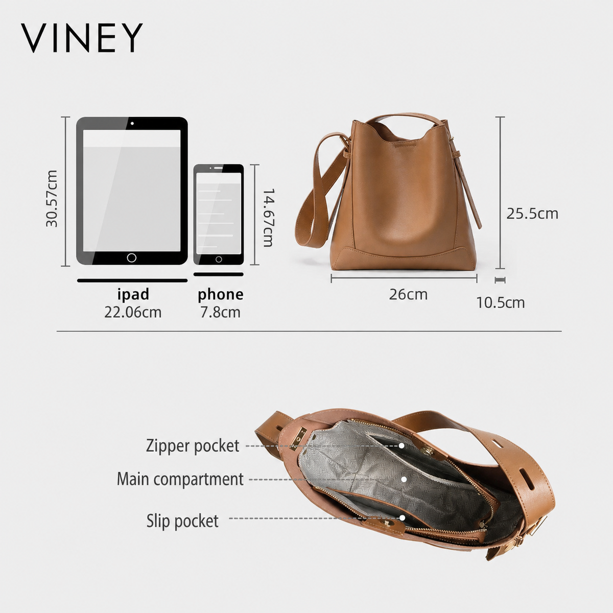 VINEY Urban Genuine Leather Large Capacity Lightweight Bucket Bag product image 5