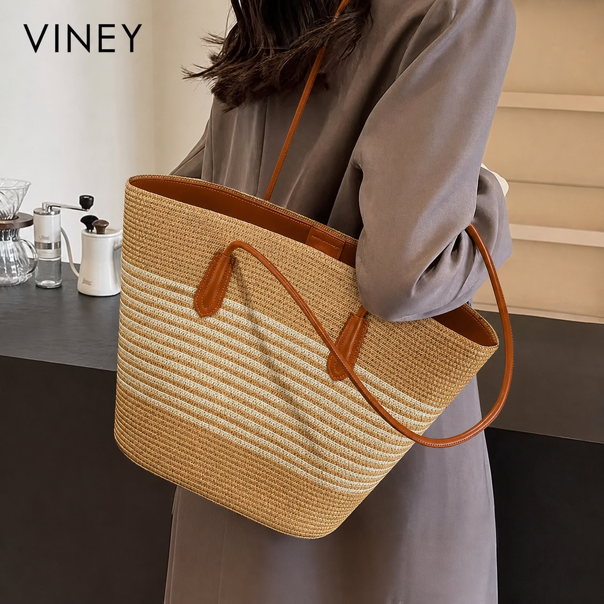 VINEY Woven Large Capacity Convertible Tote Bag product image 1