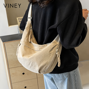 VINEY Canvas Large Capacity Lightweight Crescent Tote Bag — English product image 2