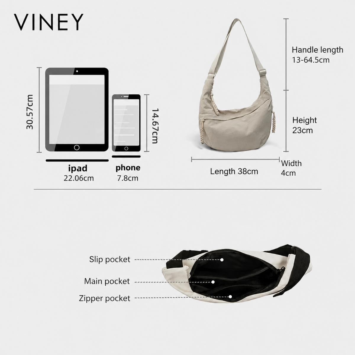 VINEY Canvas Large Capacity Lightweight Crescent Tote Bag — English product image 5