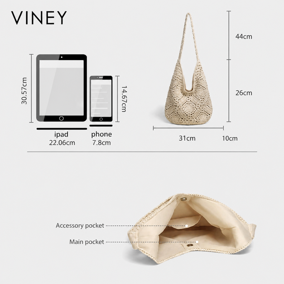 VINEY Urban Woven Straw Beach Large Capacity Tote Bag product image 5
