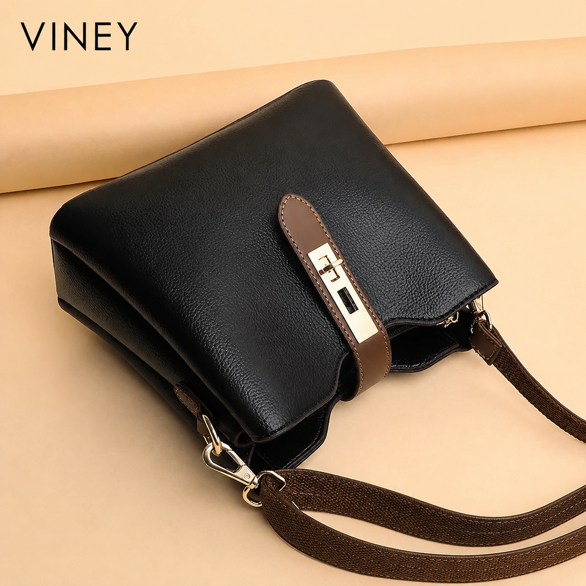 VINEY Genuine Leather Bucket Bag — English product image 2