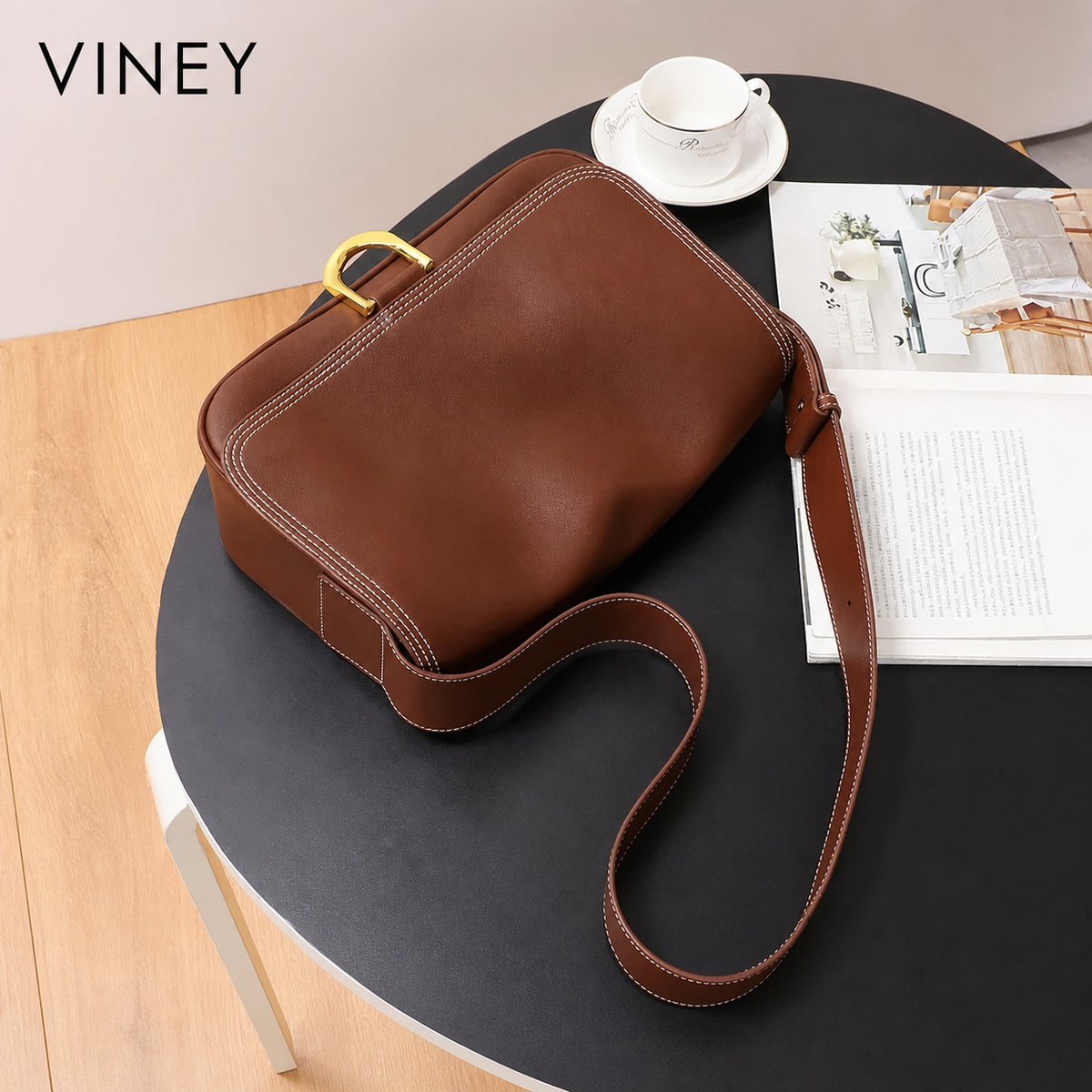 VINEY Everyday Genuine Leather Large Capacity Convertible Hobo Bag — English product image 2