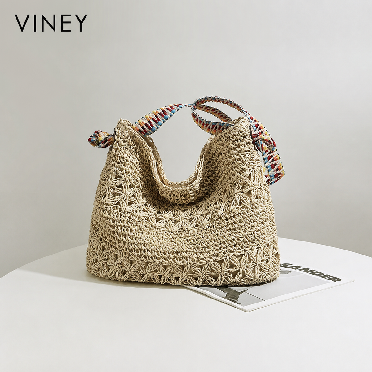 VINEY Weekend Woven Straw Beach Large Capacity Tote Bag product image 2