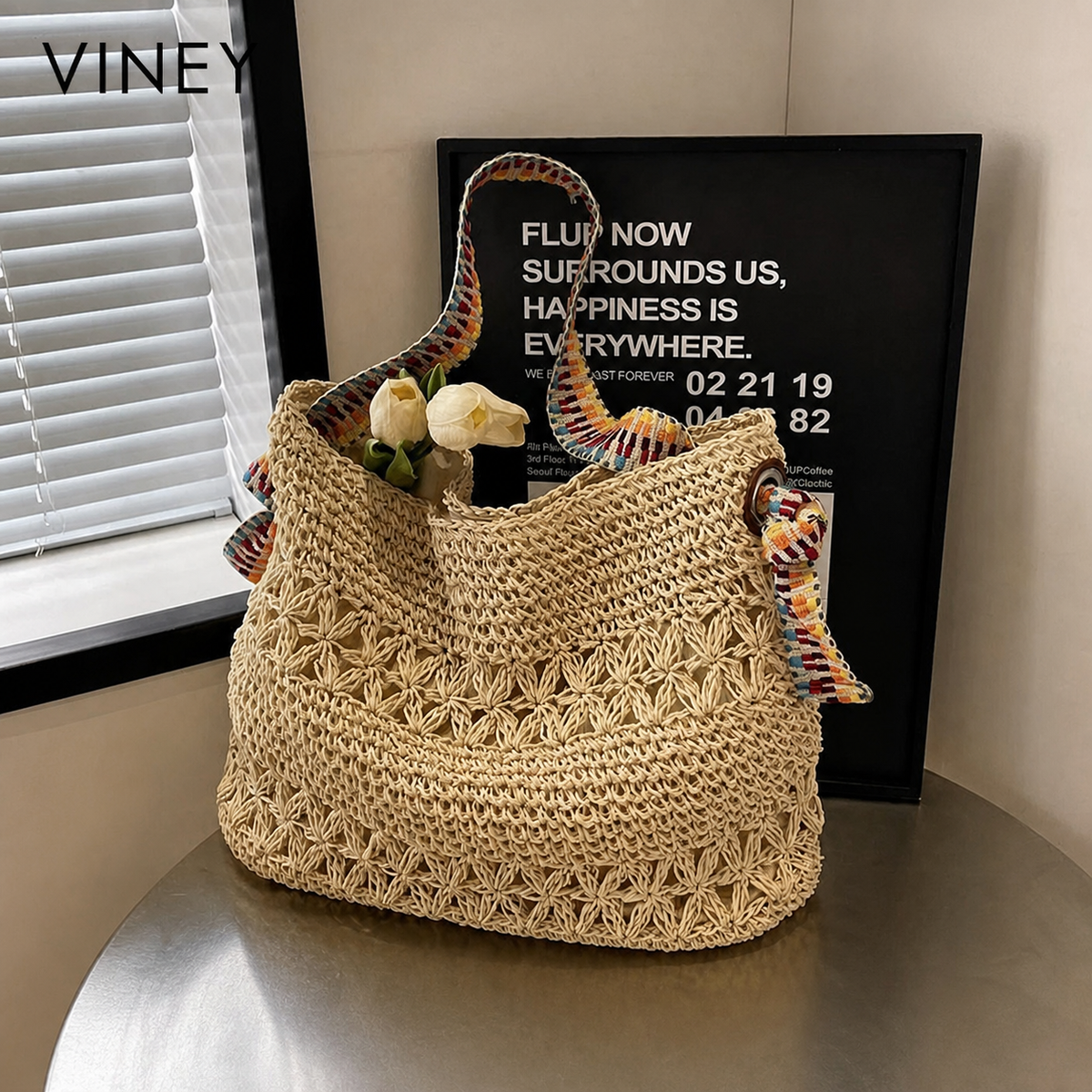 VINEY Weekend Woven Straw Beach Large Capacity Tote Bag product image 6