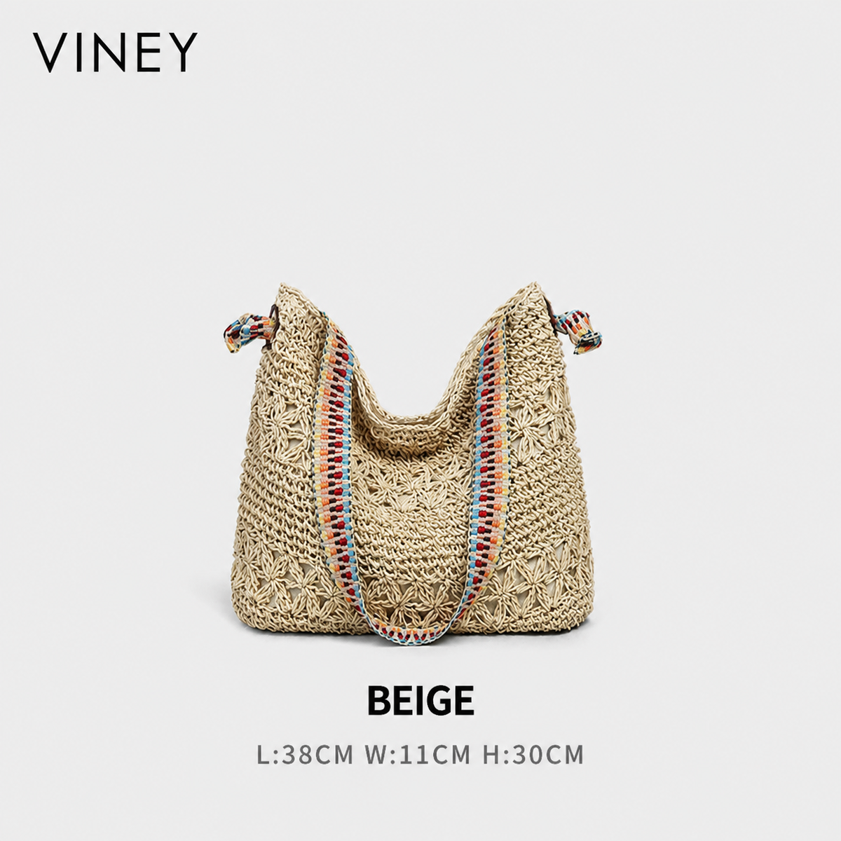 VINEY Weekend Woven Straw Beach Large Capacity Tote Bag product image 9