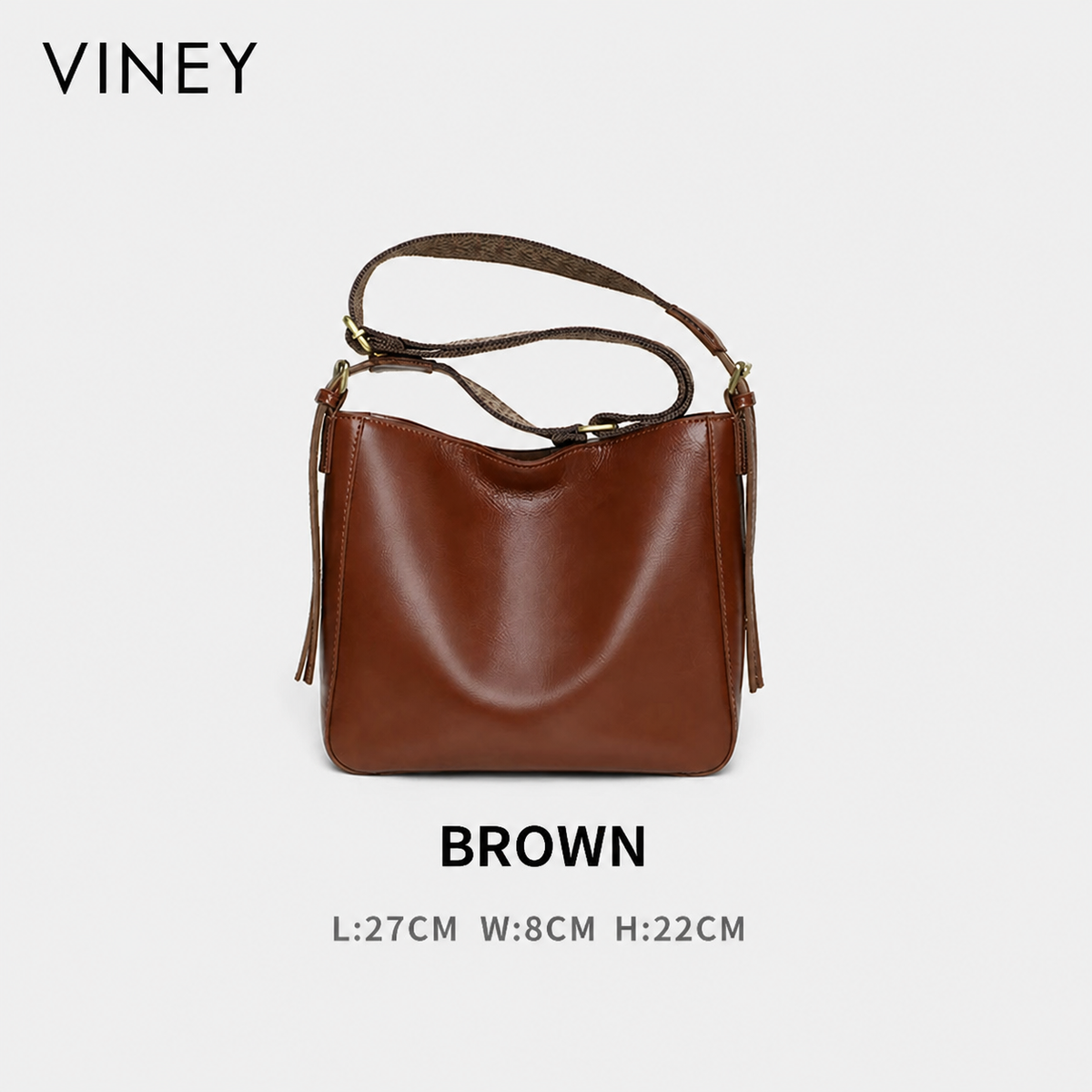 VINEY Genuine Leather Large Capacity Bucket Bag — English product image 11