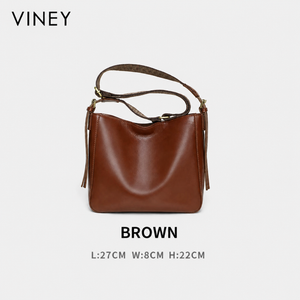 VINEY Genuine Leather Large Capacity Bucket Bag — English product image 11