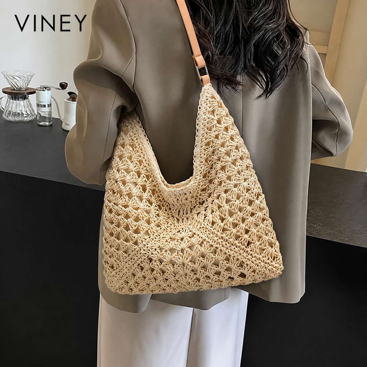 VINEY Woven Beach Large Capacity Basket Bucket Bag product image 1
