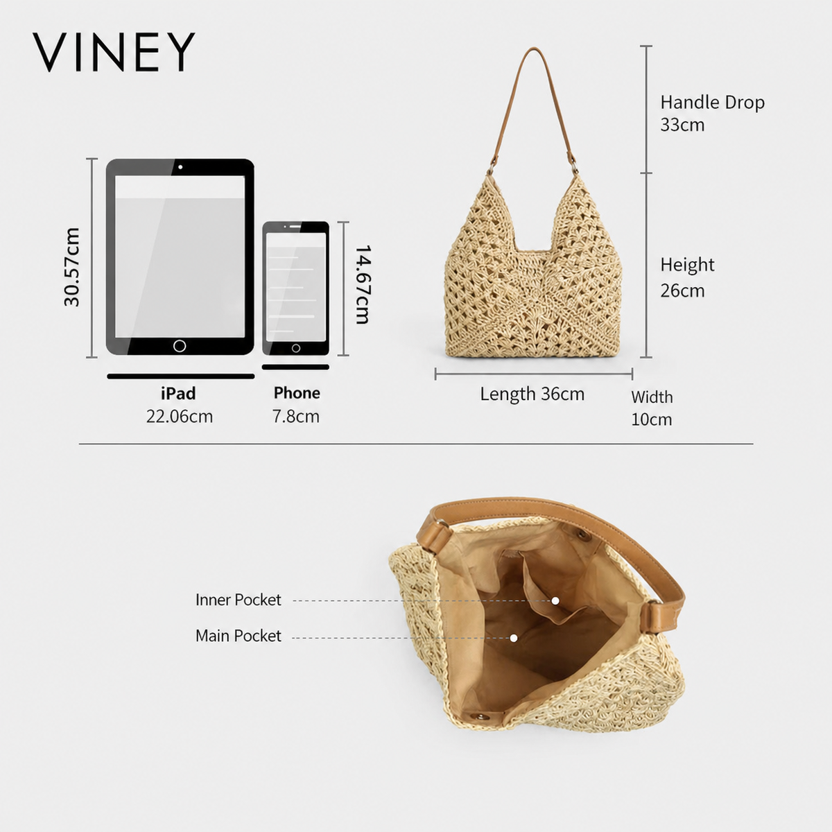 VINEY Woven Beach Large Capacity Basket Bucket Bag product image 5