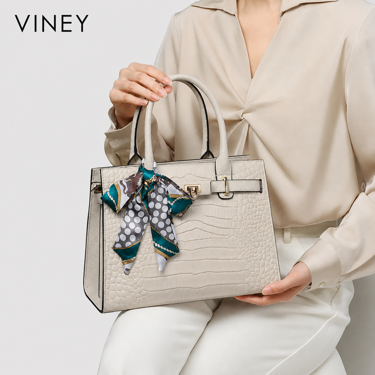 VINEY Classic Genuine Leather Convertible Top-Handle Bag — English product image 2