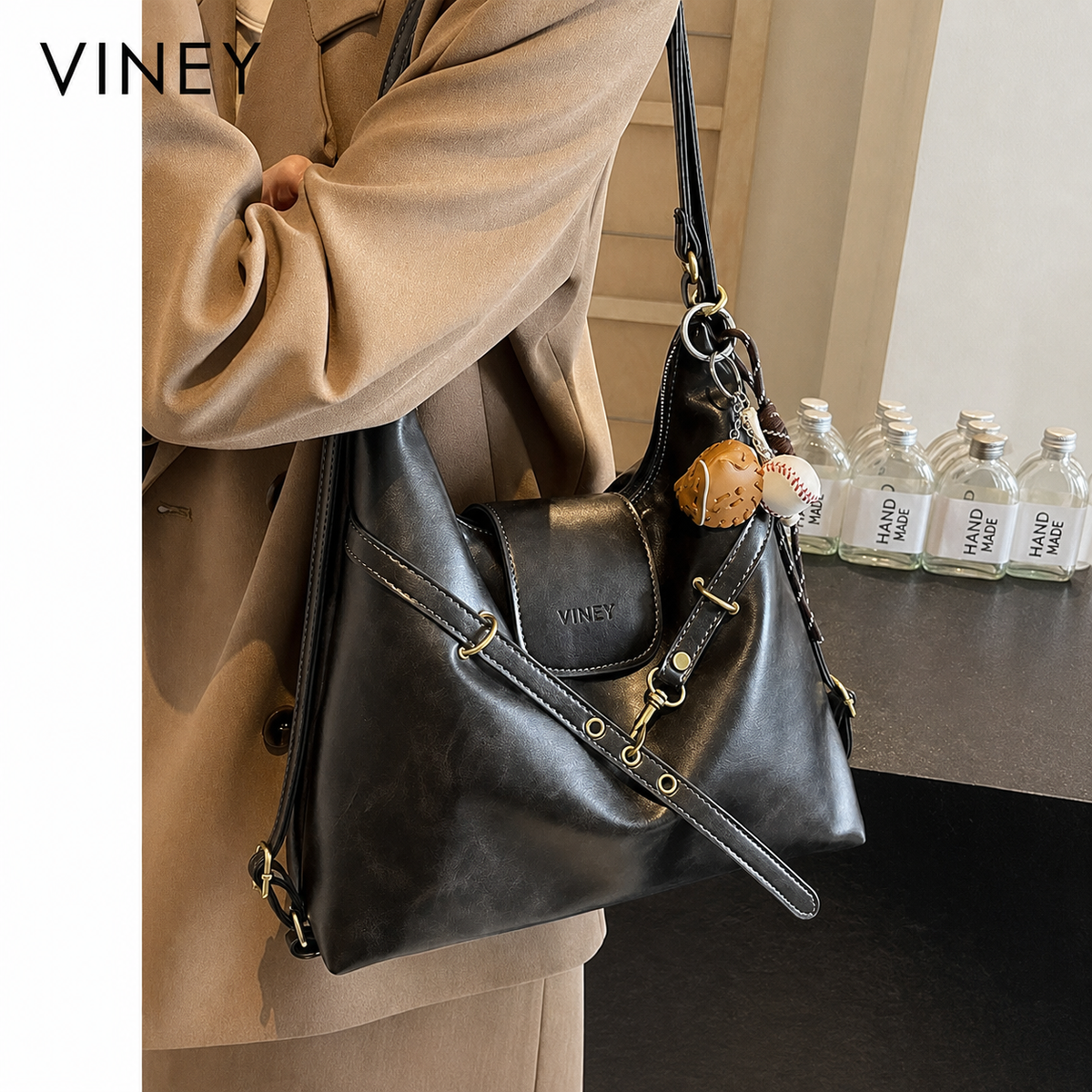 VINEY Genuine Leather Large Capacity Convertible Backpack — English product image 1