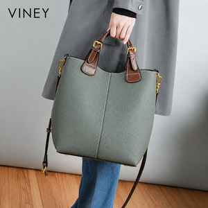 VINEY Everyday Genuine Leather Large Capacity Basket Convertible Bucket Bag — English product image 2