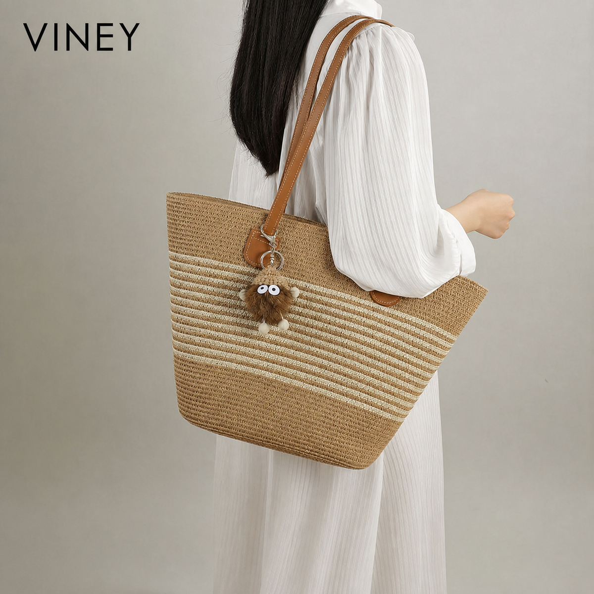VINEY Everyday Woven Straw Beach Large Capacity Convertible Tote Bag — English product image 2