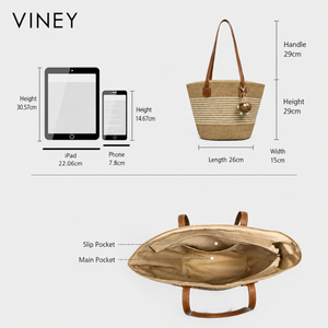 VINEY Everyday Woven Straw Beach Large Capacity Convertible Tote Bag — English product image 5