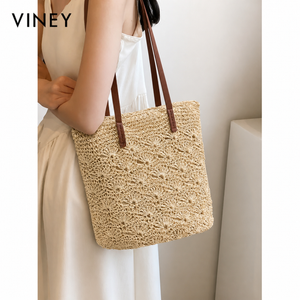 VINEY City Woven Straw Beach Large Capacity Tote Bag — English product image 1