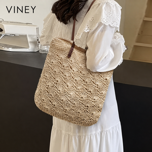 VINEY City Woven Straw Beach Large Capacity Tote Bag — English product image 2