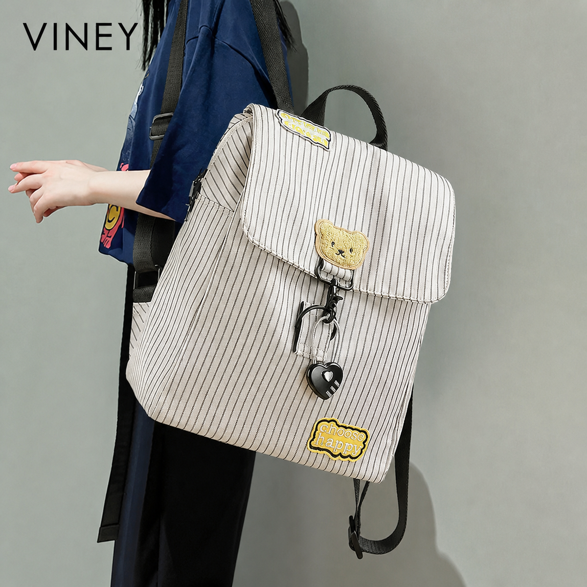 VINEY Canvas Large Capacity Laptop Playful Backpack — English product image 1